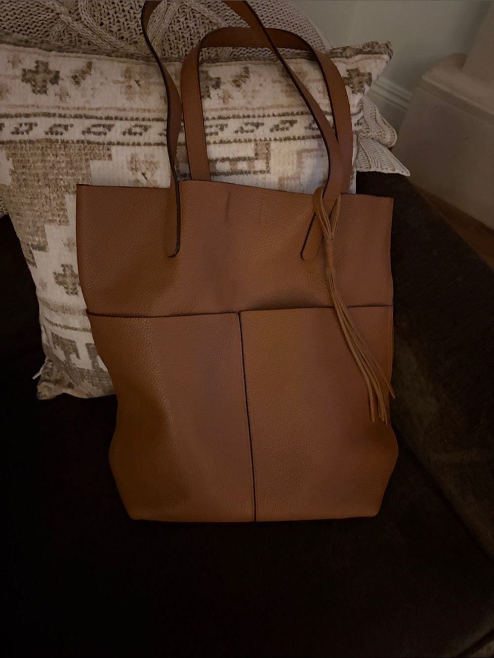 Melrose and Market Classic Brown Leather Tote Bag with Tassel